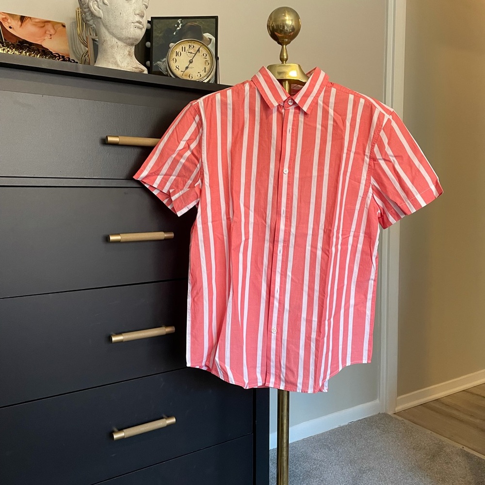 Pink and white stripe button down
